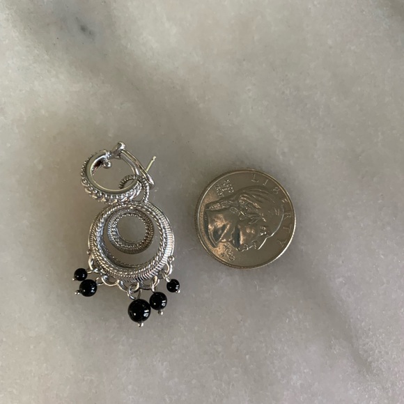 Judith Ripka SS and black onyx omega back dangle earrings - Picture 4 of 4